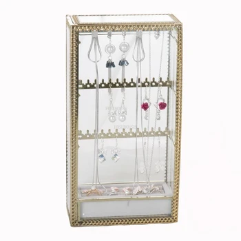 Стъклени кутии за съхранение в скандинавски стил, златист Светлина, Луксозна Малка ковчег за бижута, модерен разтегателен кутия за бижута, обеци, Пръстен, колие, Титуляр