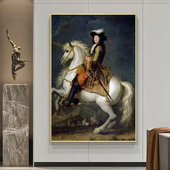 Френски крал Луи XV с портрет на коня Платно живопис Модерни плакати и щампи Скандинавски изкуство Стенни картина за хола