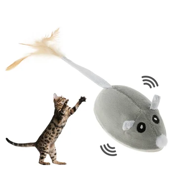 Интерактивна играчка-мишка с котка, Автоматична електрическа играчка-мишка, реалистична играчка с пера коте, забавно случайно преместване на мишката, играчка-котка