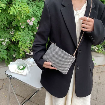Модерна дамска чанта през рамо с кристали, клатч на веригата за сватбени партита, калъф за телефон, дамски стилна дизайнерска чанта
