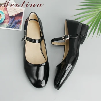 Meotina/ дамски обувки на равна подметка, дамски обувки Mary Jane, есенна училищни обувки на плоска подметка с катарама, балет апартаменти на равна подметка, обувката е черна на цвят, големи размери 9 10 43