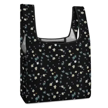 Индивидуална чанта за пазаруване с принтом, чанта с двойна каишка, малка черна чанта-тоут с принтом снежинки, ежедневна чанта за продукти, обичай модел
