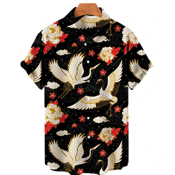 2023 Лятна плажна хавайска риза с 3D Принтом Животински Журавля, Риза с къс Ръкав, Градинска Дрехи, Свободна 5xl, Camisa Social Chemistry Hom