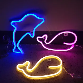 Led неонова реклама във формата на кит и делфин, led неонова лампа, окачена лампа се захранва от USB/батерия за украса на фестивали в домашната спалня