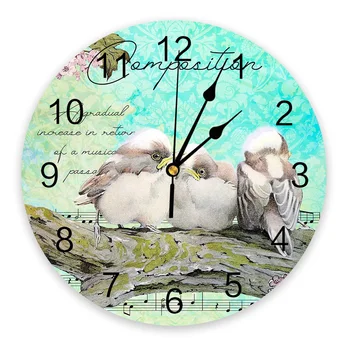 Ретро Градиент илюстрация на Птица Стенни часовници за спалня Големи модерни Кухненски Кът кръгли стенни часовници за всекидневна Часовници За домашен декор
