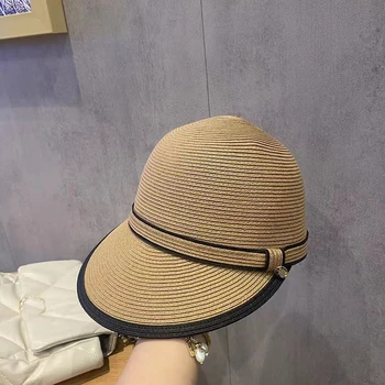 2023, нова лятна сламена шапка с модерен лък, дамска шапка за езда, реколта японската шапка с козирка, солнцезащитная шапка за пътуване, Плажна шапка от Слънцето