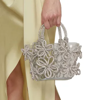 Дамски официални чанти с цветен печат и кристали, Прозрачни 2023, Луксозни Дизайнерски Клатчи с кристали, дамски Чанти, дамски Чанта за сватбени партита