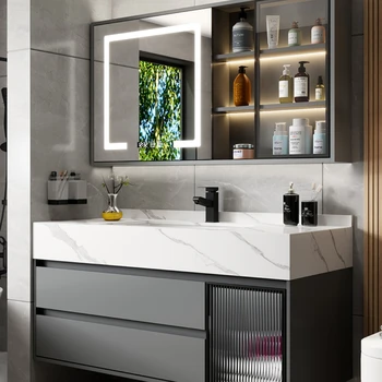 Минималистичная Вградена каменна плоча, Комбинация от шкафове за баня, Модерен минималистичен мивка, Межплатформенный мивка за баня