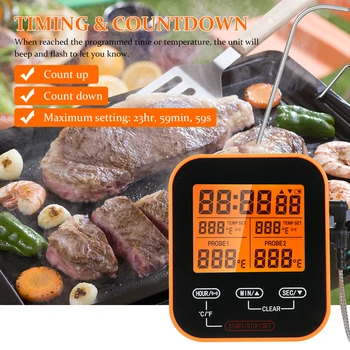 Цифров Хранително-вкусовата термометър и таймер Безжичен сензор за температурата на месото, термометър за фурна, за пушача на скара, за кухня барбекю