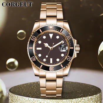 Corgeut 40 мм часовници Автоматични механични Луксозни от Розово Злато за гмуркане, водоустойчив мъжки часовник за плуване, водоустойчивост 100 м, мъжки ръчен часовник
