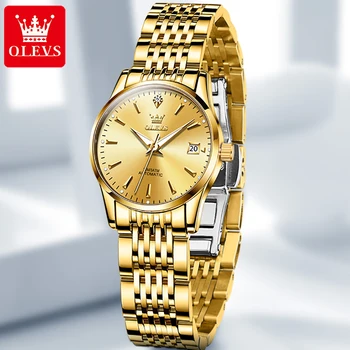 Най-добрата марка на луксозни OLEVS 6635, модерен каишка Ms от неръждаема стомана, Бизнес водоустойчив автоматично светещи часовници Ms.Luxury Машини