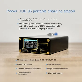 Powerhub96_3c цветен екран 0,96 инча, настолна зарядно устройство ще захранване на корона мощност 100 W, зарядно устройство за бързо зареждане на Bluetooth