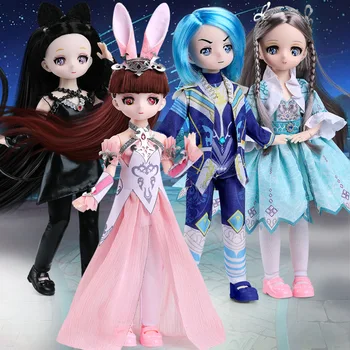 30 см Кукла Bjd, 3D Имитация на очите, кукла с комикси лице и дрехи, няколко подвижни стави, играчка за обличане на момичета, подарък за рожден ден