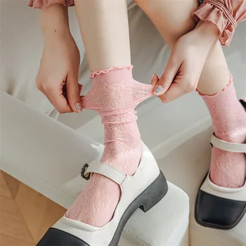 2023 Красиви дантелени мрежести чорапи за жени ярки цветове, дамски пролетно-летни тънки кадифени дълги чорапи