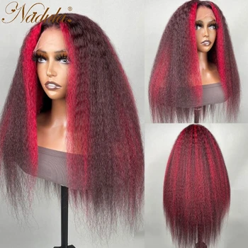 Косата Nadula Тъмно бордо Смесен червен цвят, с пурпурно-червени ивици, извратени права перука на дантели 13x4, плътност 150%