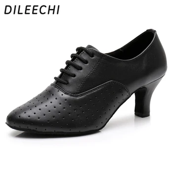 DILEECHI/ дамски обувки за латино танци от естествена кожа за салса, обувки за танци балната зала, ток 6 см, мека подметка