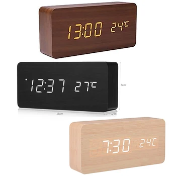 Будилник с led осветяване, дървени настолни часовници с гласов контрол, цифрови електронни настолни часовници, задвижвани от Smart Despertador USB/AAA