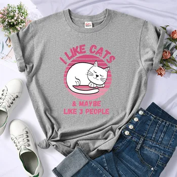I Like Cats Maybe Like 3 People, Сладък Котки, Спящи Дамски Тениски, Топла Разпродажба, Нова Тениска, Удобен за Модни Дрехи, Ежедневни тениски