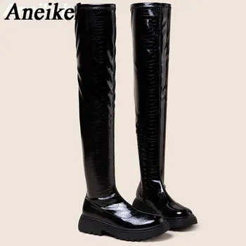 Aneikeh, женски модерен, палав нови ботуши до коляното от изкуствена кожа, 2024, пролет/есен, обувки на 