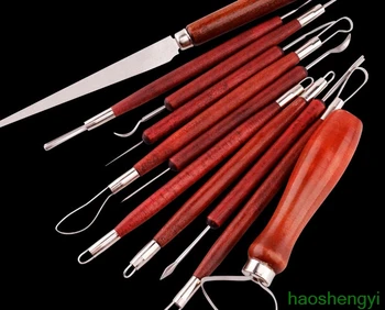 Глинени инструменти с червена дръжка, ситно нарязани цветни глинени инструменти, набор от инструменти от мека глина