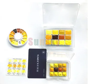 Япония Жълта серия Холбайн акварел пигмент 12 цвята Акварелни Пигменти В опаковка Диск 0,5 мл 1,5 мл 2 мл стоки за бродерия