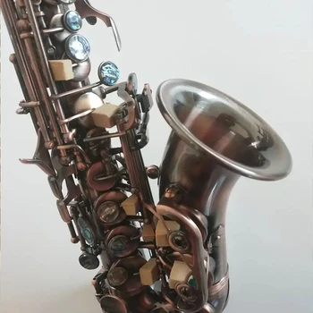 Ретро инструмент 991 Bb Месинг извити сопран-саксофон, Антична бронзова ключ с червено морско око, Дървен духов инструмент с аксесоари