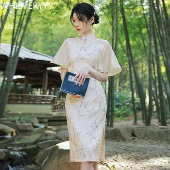 Съвременни китайски женски Чонсам, традиционната мода, сексуална лятото Ципао, Ново шифоновое красива рокля с къс ръкав и цветен модел