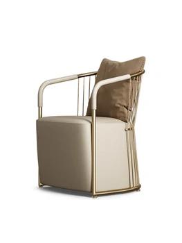 Лесно луксозно чаено стол, Майсторски стол, стол за гости в хола, Дизайнерски стол с кръгла облегалка от неръждаема стомана, Стол за обучение