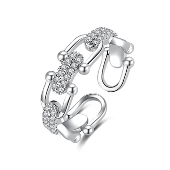 Открити Пръстени с геометричен дизайн на веригата за жени, блестящо микрокристаллическое златен/Бял пръстен на пръста си, Бижута, Аксесоари, Бельо годежен пръстен