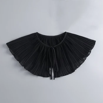 Черен изкуствен яка с лъкове за жени, риза, блуза, подвижна яка за пуловери, колие, външен яка, покривала за раменете, аксесоари