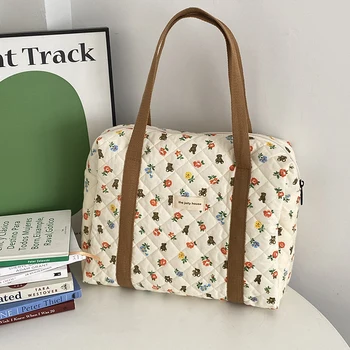 Стеганая памучен чанта през рамо с цветен модел на мечка Хилхексира, женствена чанта за пътуване, мека чанта-тоут, студентски училищна чанта, чанти за лаптоп с цип