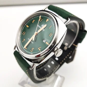 PARSRPE - Мъжки часовник с дисплей за дата, Ретро кожена каишка 45 мм, Корпус от неръждаема стомана, Ежедневни спортни механични часовници