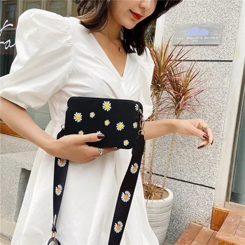 Модерна дамска чанта през рамо с шарките на маргаритки, малка квадратна чанта-тоут, класическа Елегантна чанта през рамо