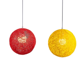 2 предмета, полилей с топки от ратан и коноп, Индивидуално Творчество, сферично гнездо от ратан, Лампа Червено и жълто