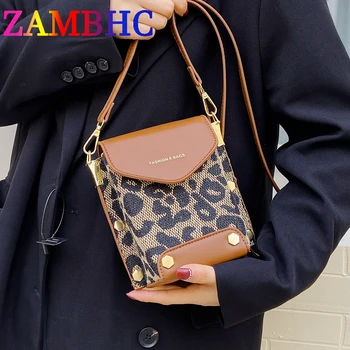Леопардовые малки чанти-кофи от изкуствена кожа на рамото за жените, нови дизайнерски чанти през рамо, луксозни маркови дамски чанти и портфейли-тоут