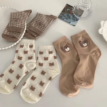 Есенно-зимни креативни нови чорапи с кафяв мечок, японски сладки малки пресни диви студентски чорапи, дамски средни чорапи-тръба