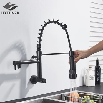 Uythner Разтегателен с кухненски смесител стенен монтаж на бвп за студена вода с две въртящи се носиками с Кухненски смесител с въртяща се на 360 градуса кран за баня