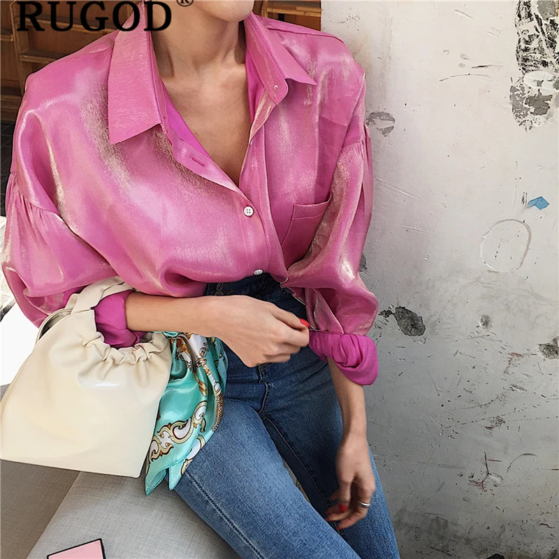 RUGOD, корейската елегантна елегантна риза с наклон, дамски модни блузи с отложным яка и дълъг ръкав, дамски блузи 2019, кимона в стил харадзюку1