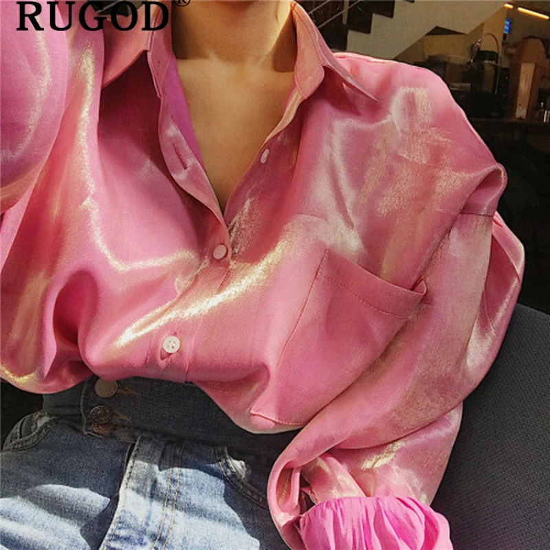 RUGOD, корейската елегантна елегантна риза с наклон, дамски модни блузи с отложным яка и дълъг ръкав, дамски блузи 2019, кимона в стил харадзюку2