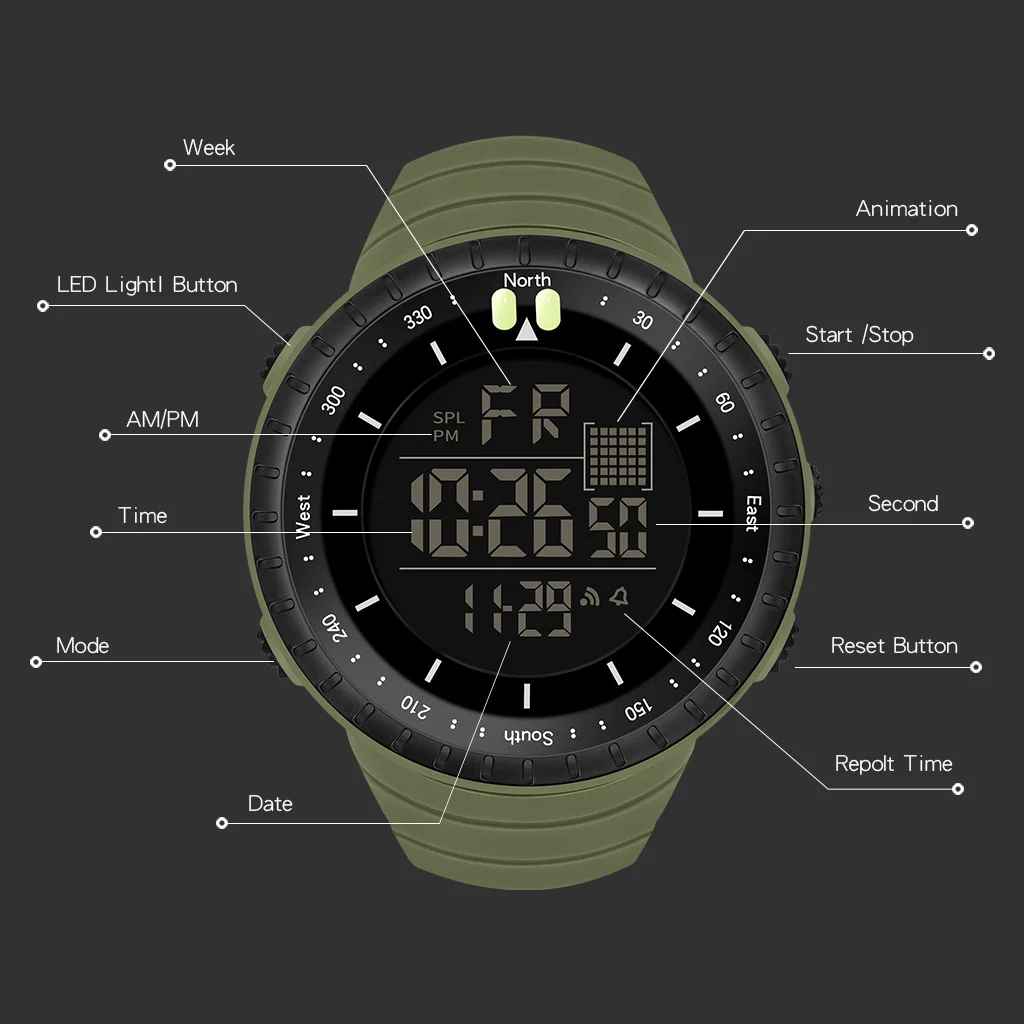 SYNOKE Нови Мъжки Часовници Спорт на открито Военни Цифров Часовник на 50 м Водоустойчив Ръчен Часовник за Мъже Relogio Masculino4