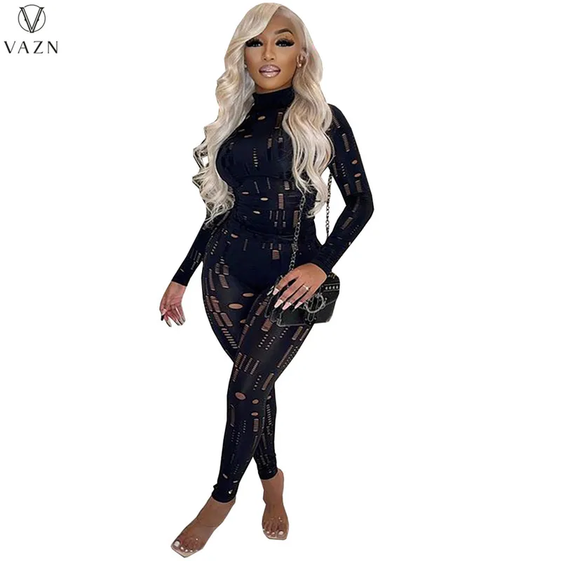 VAZN 2022 Гореща разпродажба, жена на улицата случайни топ с дълъг ръкав и кръгло деколте, еластични, дълги панталони, обикновена комплекти от две части3