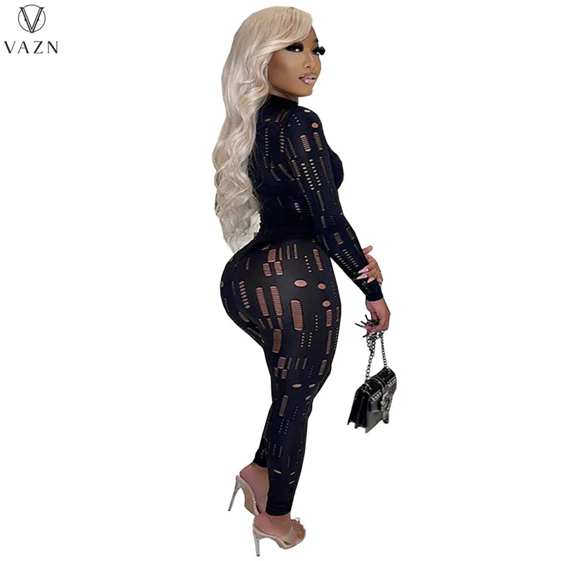 VAZN 2022 Гореща разпродажба, жена на улицата случайни топ с дълъг ръкав и кръгло деколте, еластични, дълги панталони, обикновена комплекти от две части4