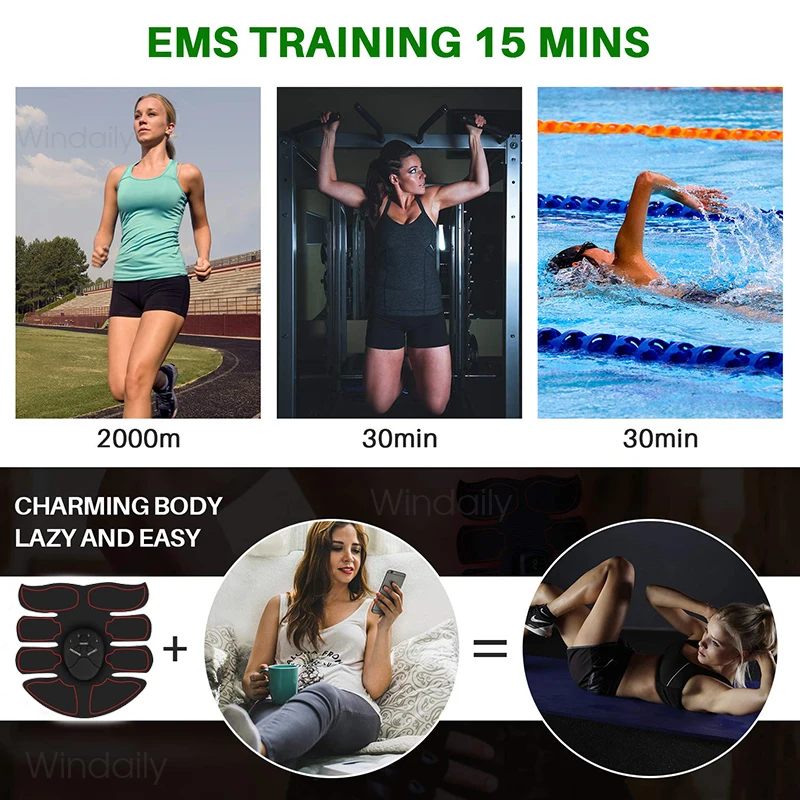 Безжична Миостимулятор EMS, тоник, симулатор за мускулите на корема, корема, бедрата, за отслабване, фитнес шейпър, Електрически Масажор за отслабване на тялото5