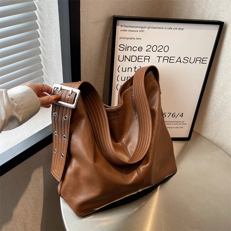 Дамска чанта от изкуствена кожа с голям капацитет, чанти през рамо, реколта дамски чанти-тоут, чанти-незабавни посланици за жени, ежедневни дамски чанти през рамо3