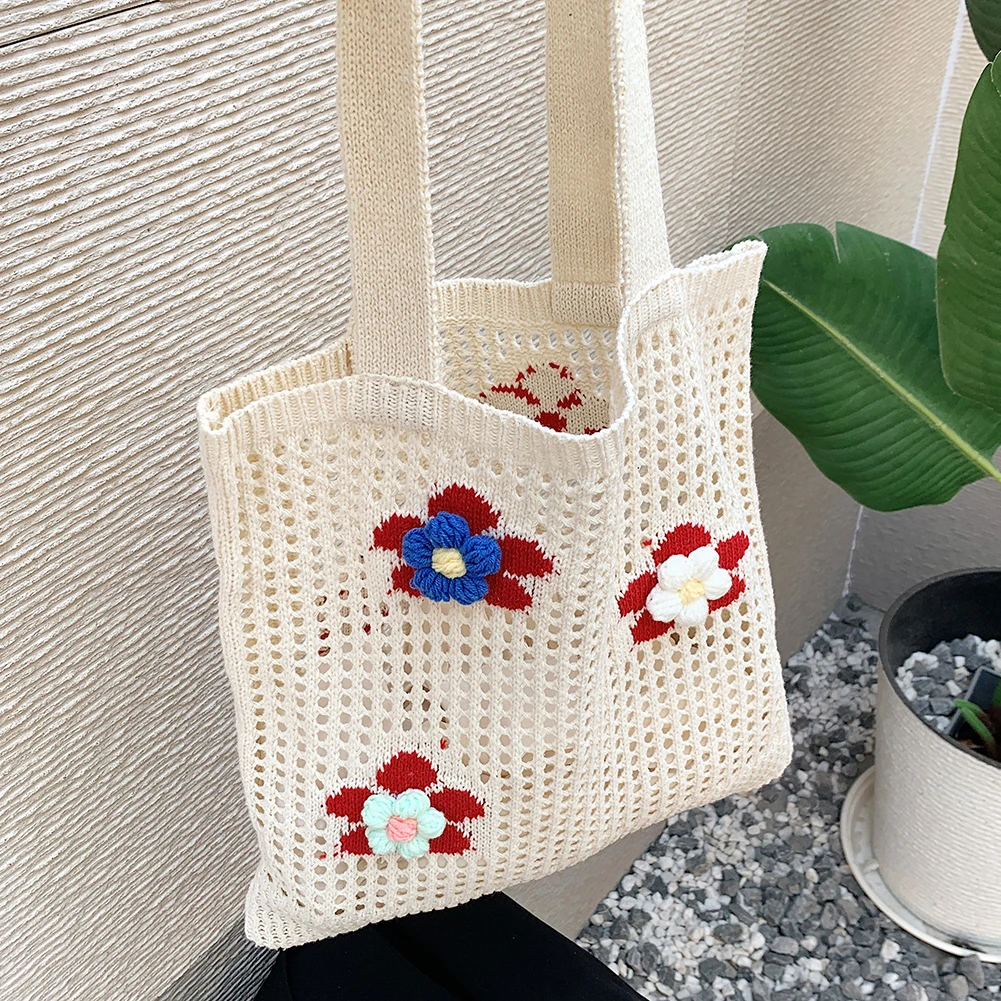 Дамски куха вязаная чанта през рамо, цвете чанта, проста вязаная плетене на една кука за чанта, дизайнерски ръчно изработени чанти, дамски чанти с върха на химикалка, портфейл4