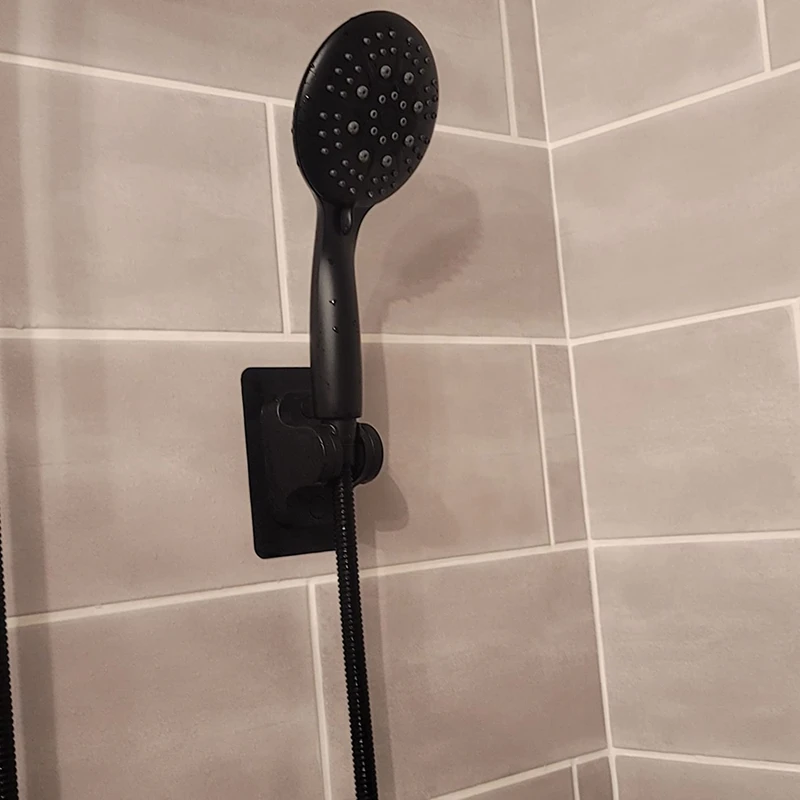 Държач на накрайник за душ без пробиване Регулируема Скоба за стена за душ за дома, Аксесоари за баня, черен2