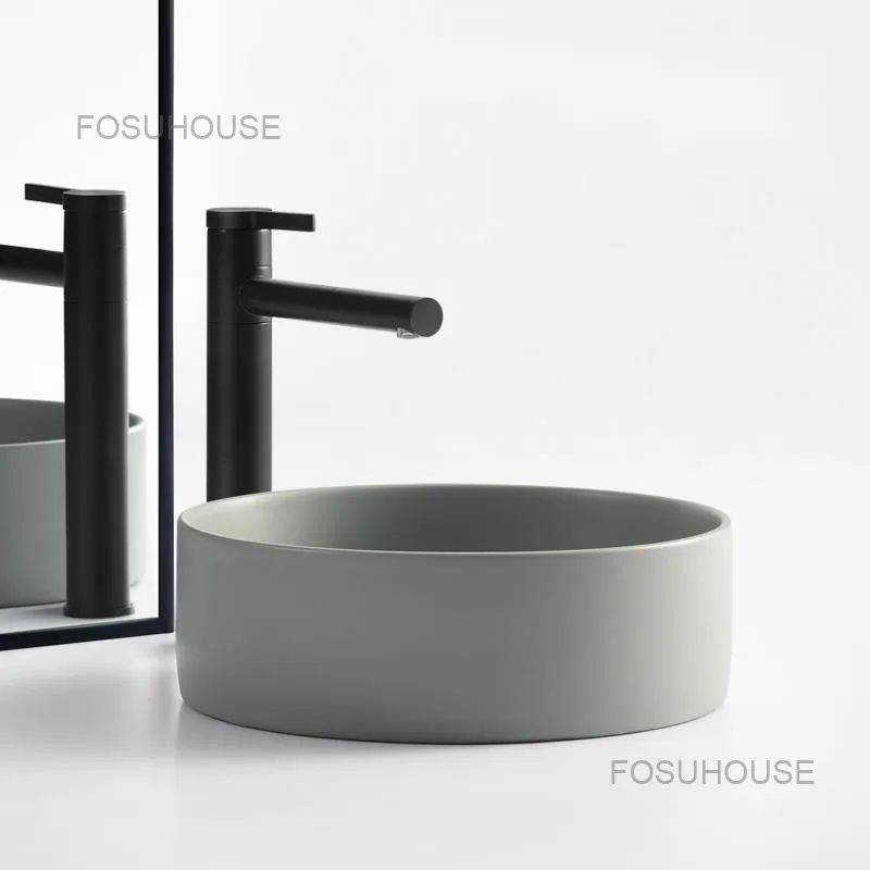 Европейските цементно-сив мивки за баня Ръчно с мивка и Таванско помещение в Промишлена керамични санитария за баня Кръгла мат мивка за измиване на кухня2