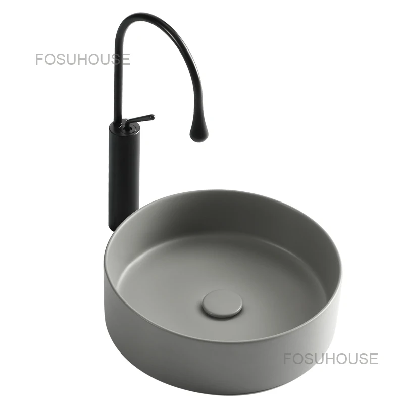 Европейските цементно-сив мивки за баня Ръчно с мивка и Таванско помещение в Промишлена керамични санитария за баня Кръгла мат мивка за измиване на кухня4