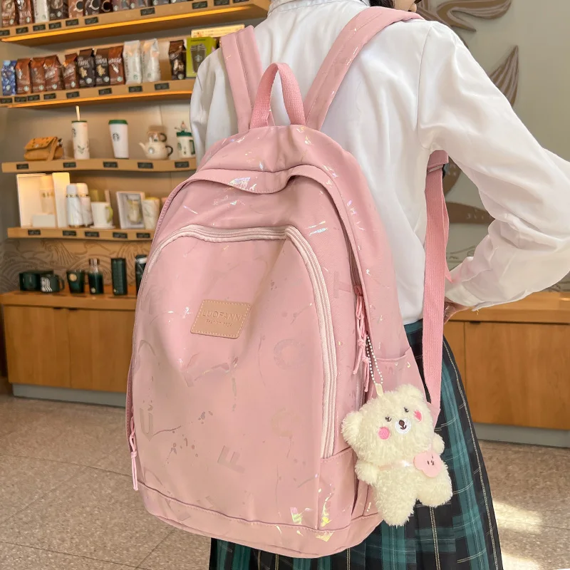 Жена найлонова раница за колеж с голям капацитет, модерна жена студентски чанта, раница за лаптоп за пътувания, дамски училищна чанта за отдих2