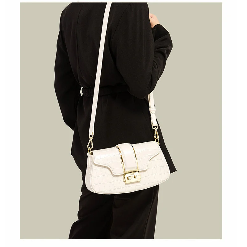 Модни дамски чанти през рамо с крокодиловым принтом, прост дизайн, стилна чанта под мишниците, нова чанта-тоут от естествена кожа, чанта през рамо3
